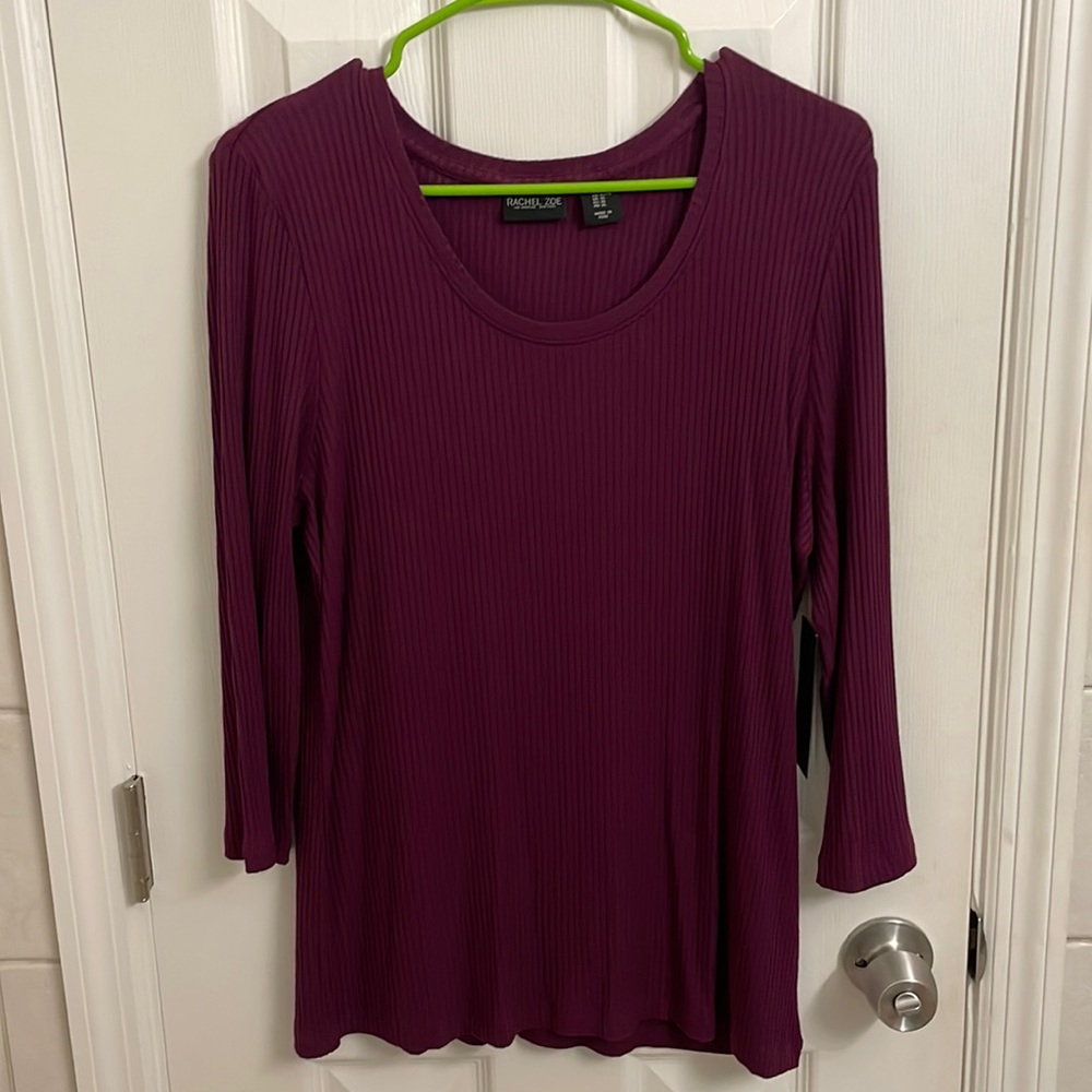 Rachel Zoe Super Soft Ribbed 3/4 Sleeve Maroon Top XL
